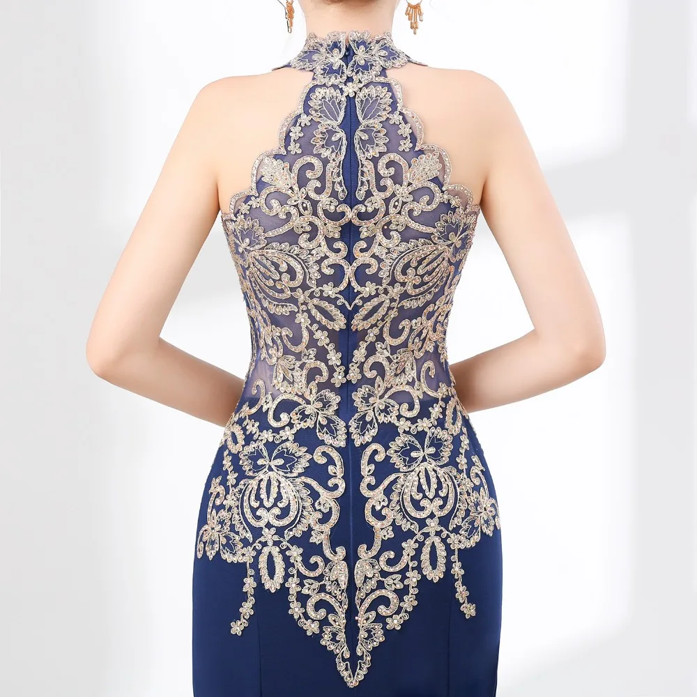 Темно синие Выпускные платья русалки 2020 Vestido Formatura кружевное вечернее Женское
