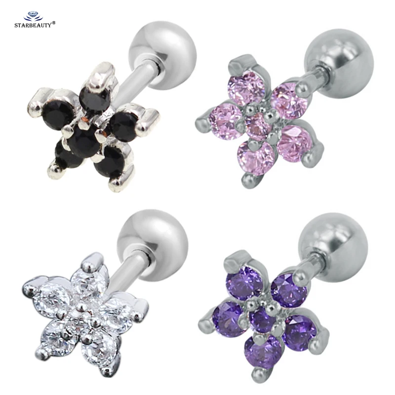 2 pcs/lot 16G 1.2x6mm Six Bijoux Flower Tragus Ear Piercing Oreja White Gem Star Helix Cartilage Earrings Studs Jewelry | Украшения и