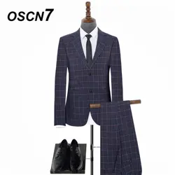 OSCN7 высокого класса плед Повседневное Индивидуальные костюмы Для мужчин вечерние печати 2 шт. брендовая одежда жениха торжественное платье