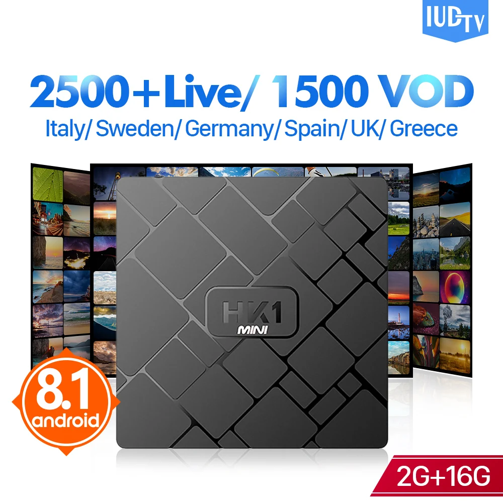 

IPTV 1 Year IUDTV HK1 Mini Spain Sweden Turkey Portugal Italy UK Android 8.1 RK3229 4K H.265 Full HD Live IP TV Subscription Box