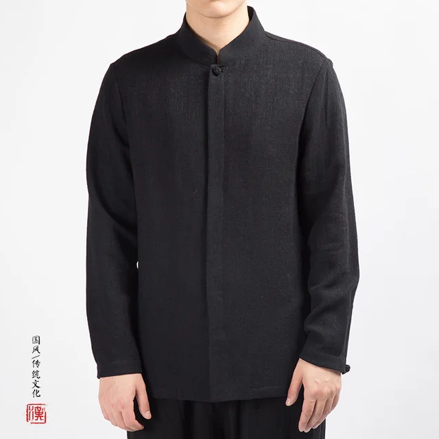Men's Traditional Chinese Clothing Male Cotton Linen Shirts Cardigan Kung Fu Tai Chi Master Costume Mens Fashion Tops CN-019