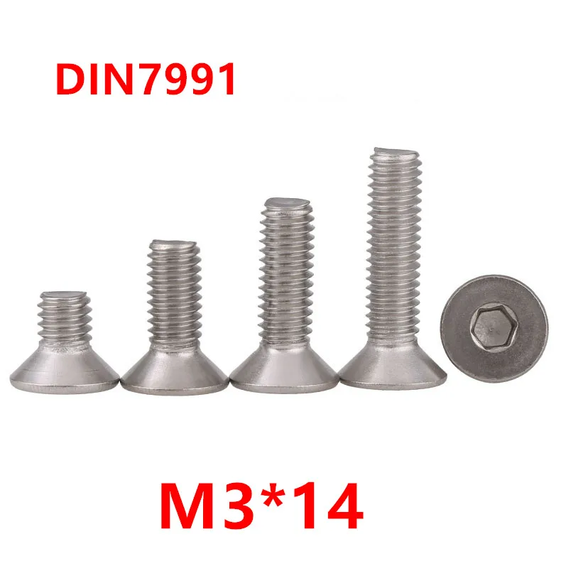 500 шт. DIN7991 ISO10642 M3 * 14 шестигранный потайной Винт С Плоской шестигранной головкой