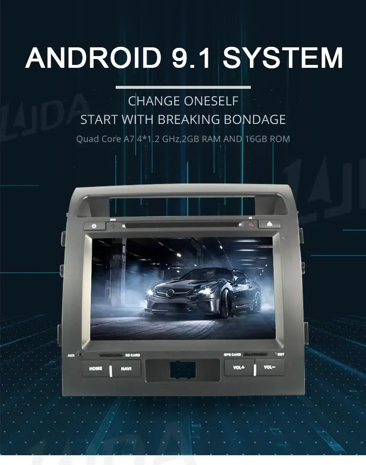 Excellent LJDA 2 Din Android 9.1 Car DVD Player For Toyota LAND CRUISER  LC200 2008-2014 Wifi GPS Radio 2G+16G Quad Core Multimedia Stereo 1