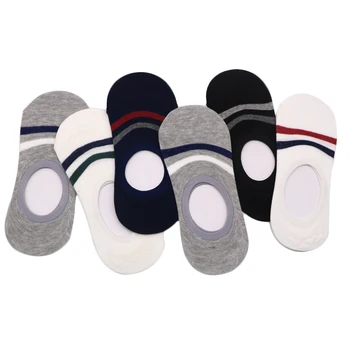 

6pcs/3pair Casual Invisible Women Men Socks Cotton Striped Color Matching Invisible Socks Silicone Non-slip Boat Socks Slippers