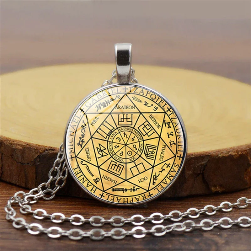 

2017 Seals Of The Seven Archangels Pendant Choker Statement Silver Necklace For Women Dress Accessories Glass Photo Jewerly gift