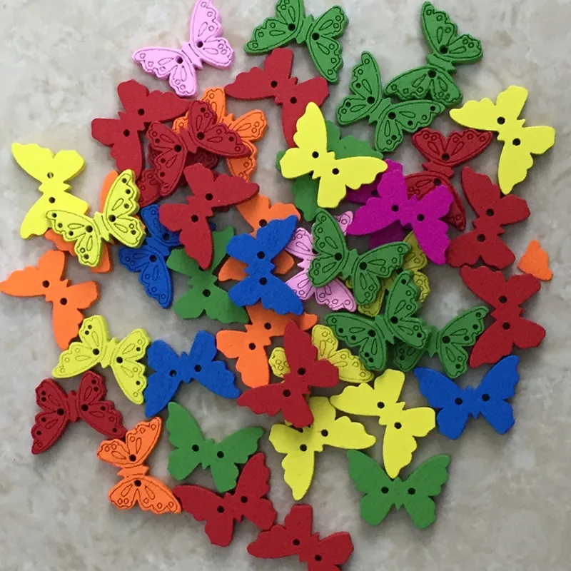 

High quality 2016 new 50pcs 2-holes wood button 22*17*4mm size Butterfly pattern Fit DIY clothes bag headwear etc Hot Sale