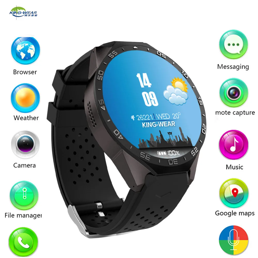 KINGWEAR KW88 smart watch ОС Android 5 1 MTK6580 Процессор 39 дюймов Экран 2.0MP камеры 3g WI-FI gps |