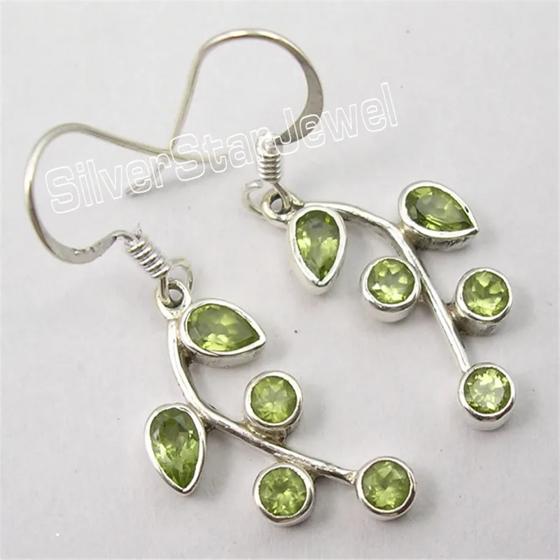 

Silver MULTISTONES AMETHYSTS CITRINEs PLANT LEAF Dangle Earrings 3.7CM