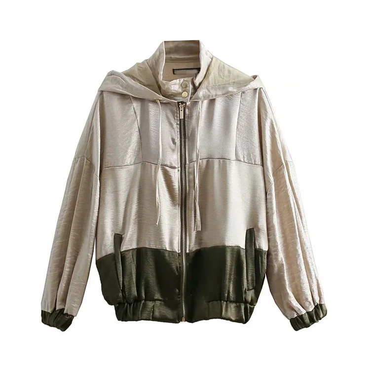 

2019 European and American Spring New Women's Color Matching Jacket Casual Zipper bomber jacket