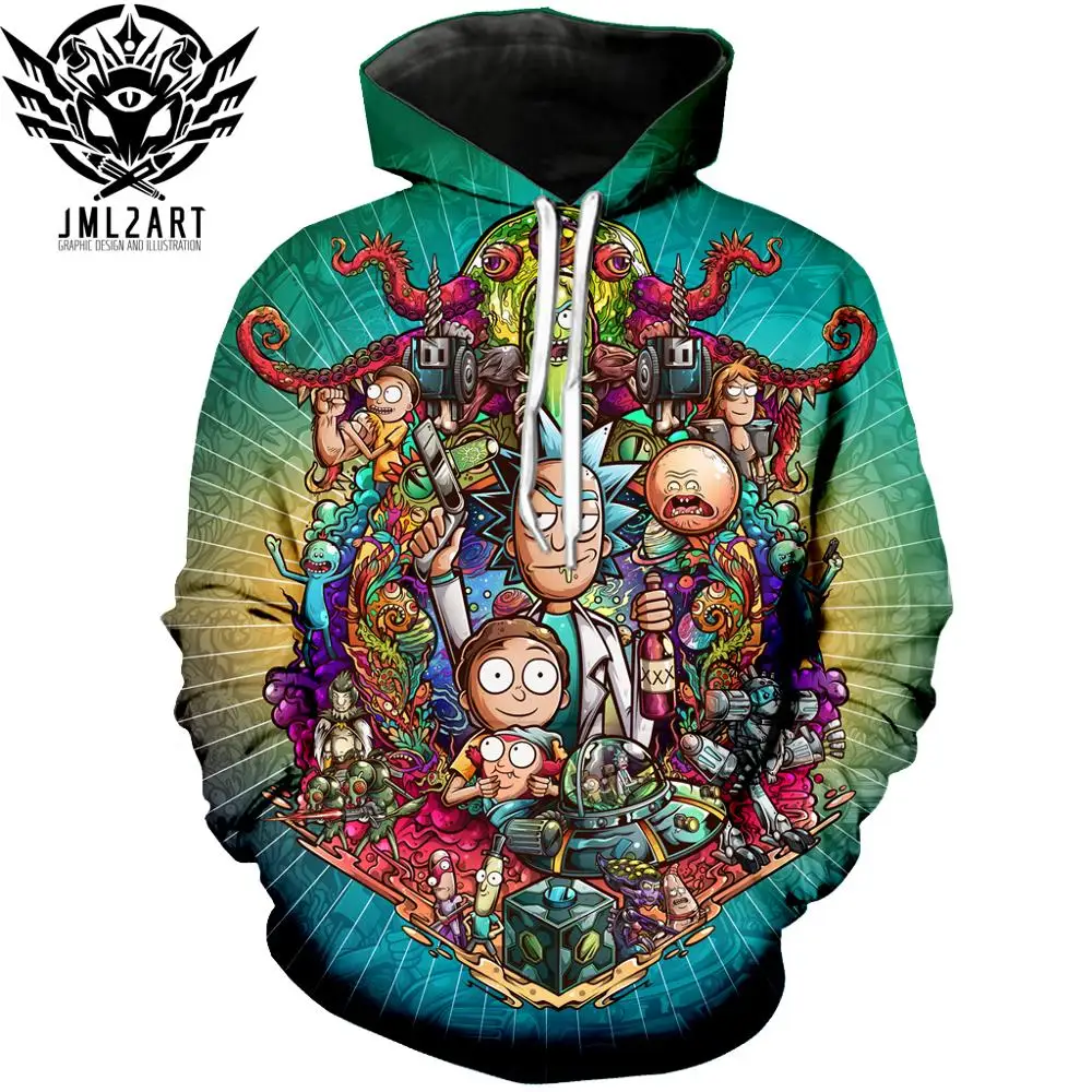 

PLstar Cosmos By jml2 artist Fashion Men hoodies Rick and Morty 3D Printed Cartoon Hoodie streetwear Casual Hooded Sweatshirt