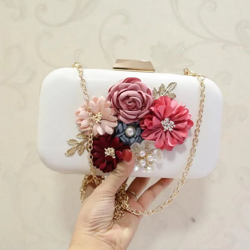 

LIXUN Pink Pearl Flower Design PU Leather Women Evening Bags Clutch Bags Minaudiere Handbags Purse Wedding Bags Bolsa Feminina