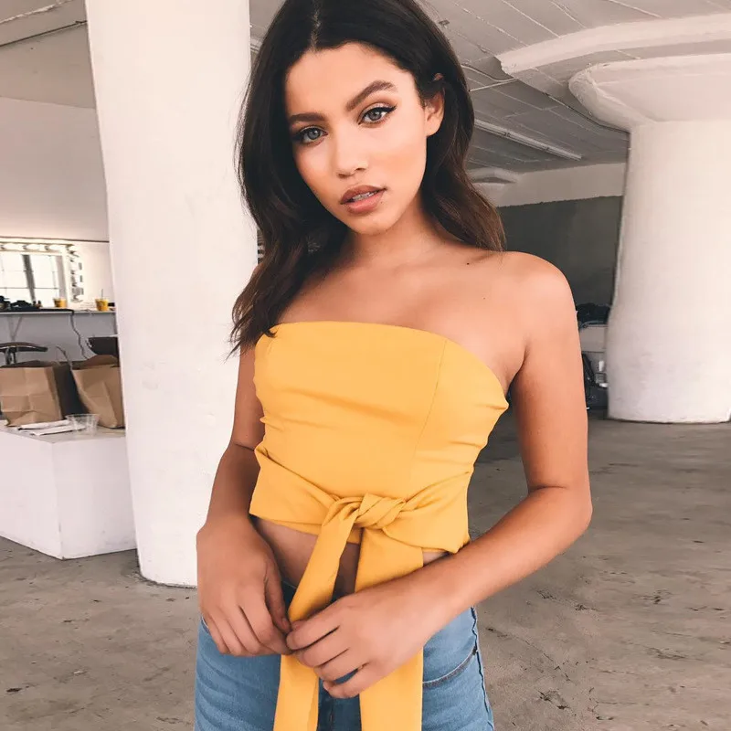 Cncool new bow tie strapless strap sexy women summer tank tops zipper bandage fashion white crop top female trend out wear tees Cncool new bow tie strapless strap sexy women summer tank tops zipper bandage fashion white crop top female trend out wear tees