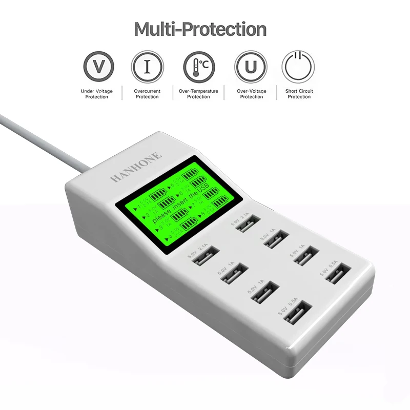 HANHONE 8 USB Port Adapter Charger Desktop Charger With LED Display Mobile Phone Charger For iPhone Samsung iPad Tablet Nokia (4)