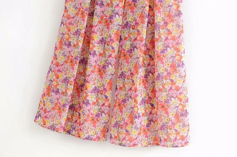 Широкие брюки с цветочным принтом, женские эластичные свободные длинные брюки с боковой молнией, шифоновые брюки, P382