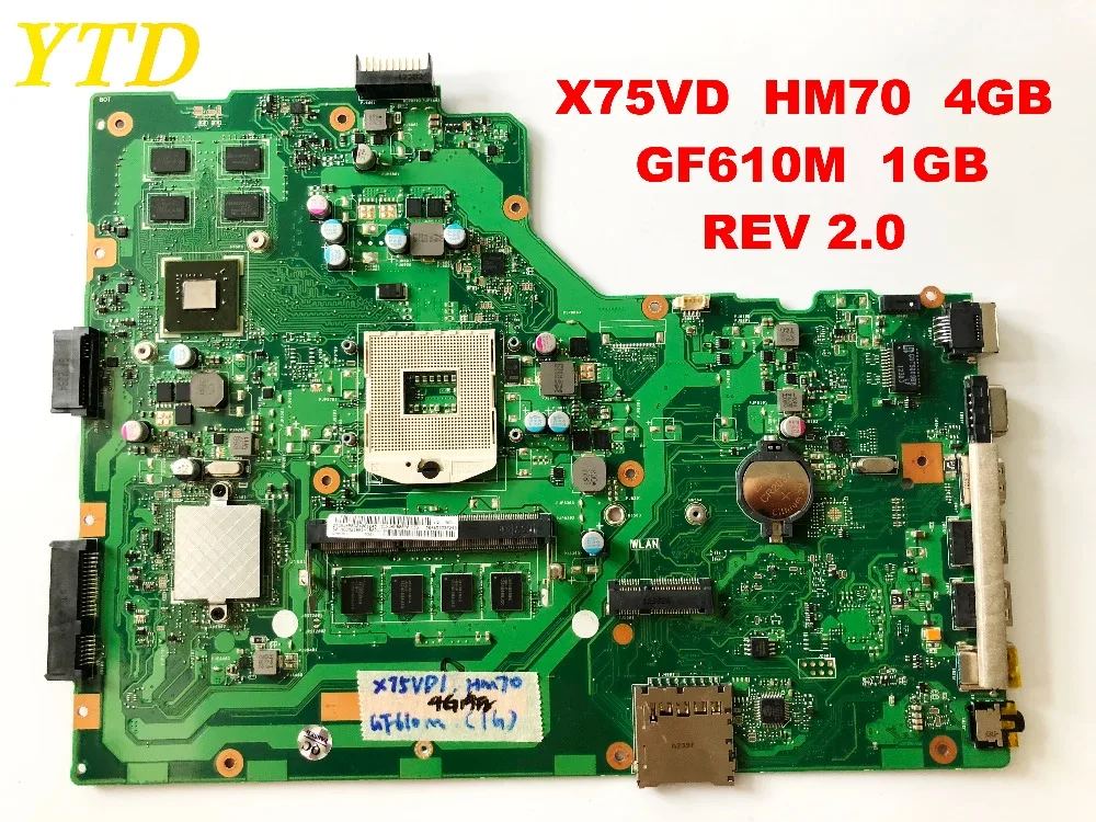 Оригинальная материнская плата для ноутбука ASUS X75VD HM70 4 Гб GF610M 1 ГБ REV 2 0