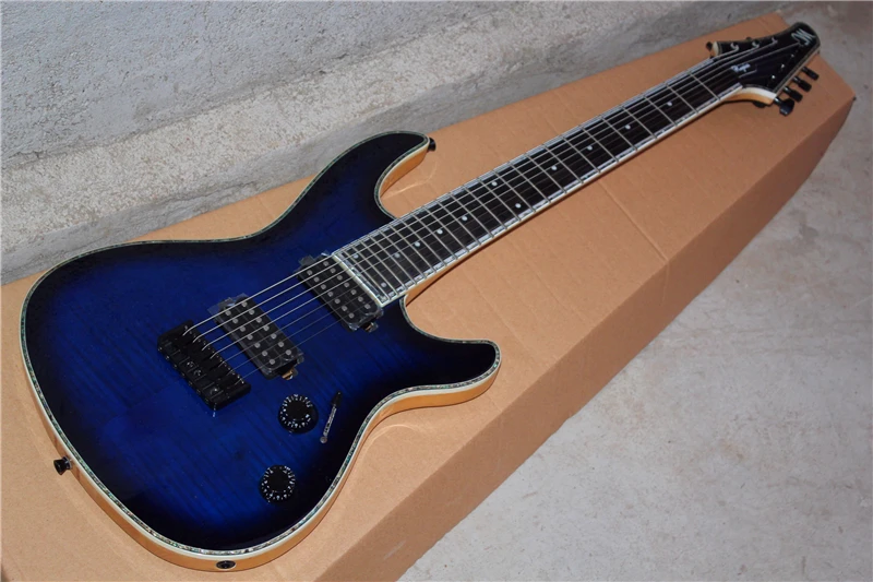

Custom 24 Frers Top Neck Through Abalone inlay ebony fingerboard 7 Strings Mayones Navy blue Electric Guitar--17-11--