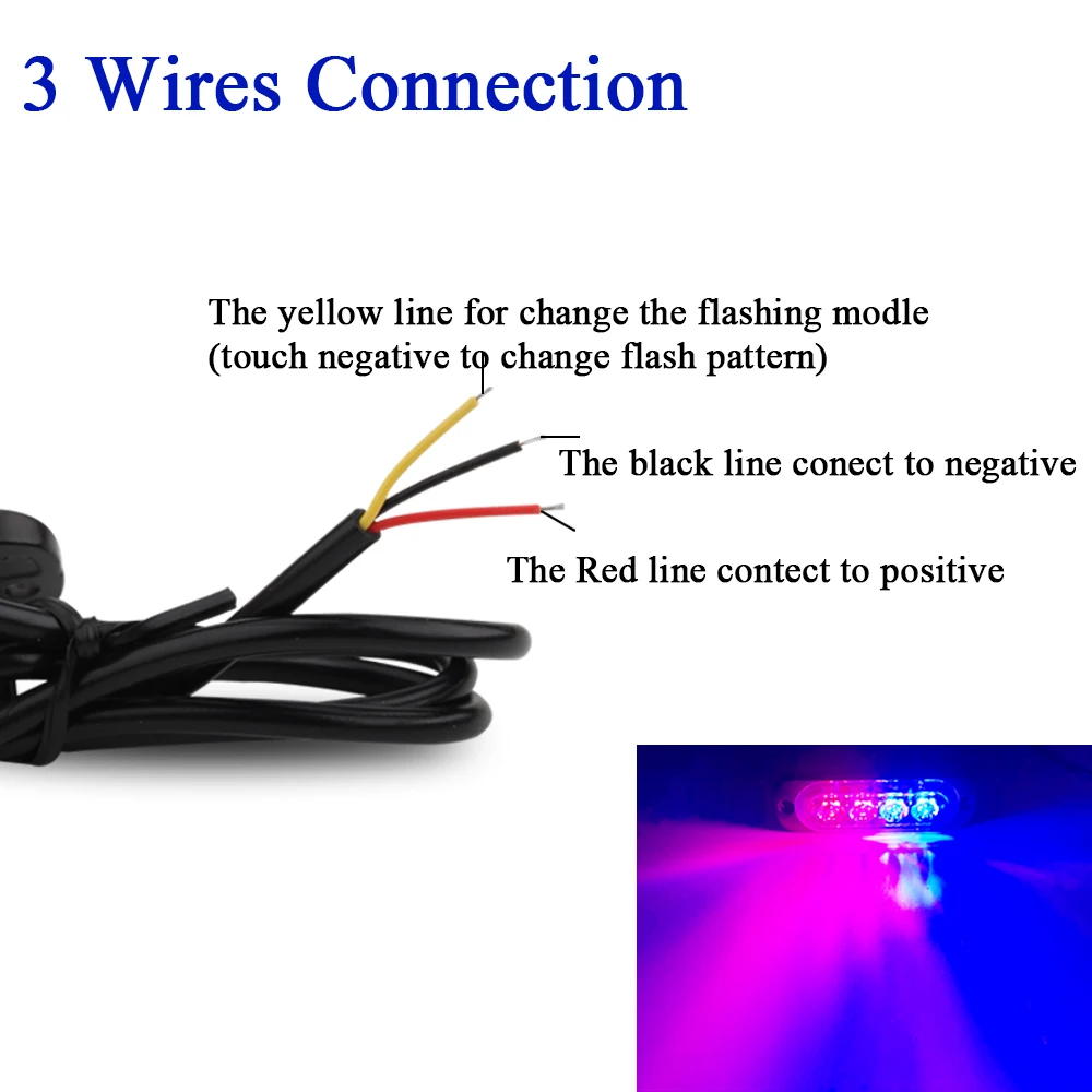 4LED Ultra-thin Strobe Light 12-24V Car Motorcycle Side Light Red blue White Amber Truck Warning strobe Police light 4LED Ultra-thin Strobe Light 12-24V Car Motorcycle Side Light Red blue White Amber Truck Warning strobe Police light