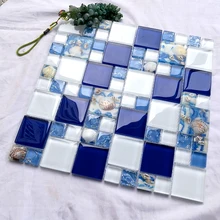 Средиземноморский синий белый смоляный корпус Хрустальная стеклянная мозаичная плитка, сделай сам кухонный щиток камин для ванной талии линия декора стен