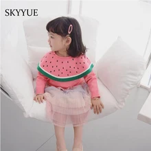 Коллекция года, лидер продаж, осенняя новая стильная одежда для детей розового и красного цвета милые свитера с отложным воротником и арбузом для девочек, милая трикотажная одежда для маленьких детей