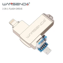 Флеш-накопитель Wansenda OTG USB 3,0, флеш-накопитель 128 ГБ, 64 ГБ, 32 ГБ, 16 ГБ, 3 в 1, высокоскоростной флеш-накопитель для iOS/Android/PC, 3 цвета