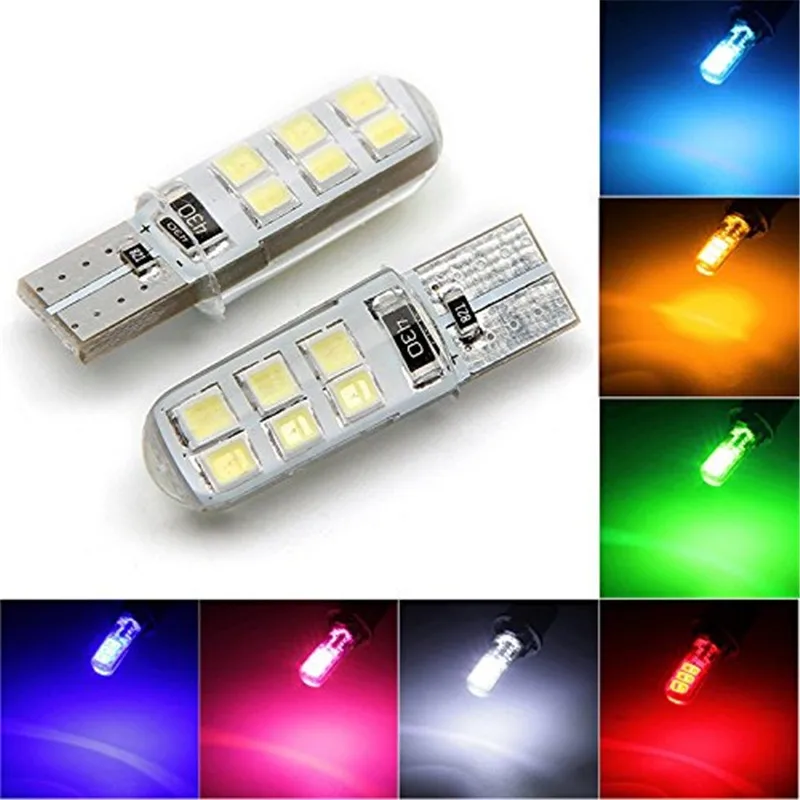 100 шт. T10 194 168 W5W 2835 Чип 12SMD кремнезема Автомобильная дверь с электроприводом Лицензия светодиодный свет Клин для лампы свет 7 видов цветов