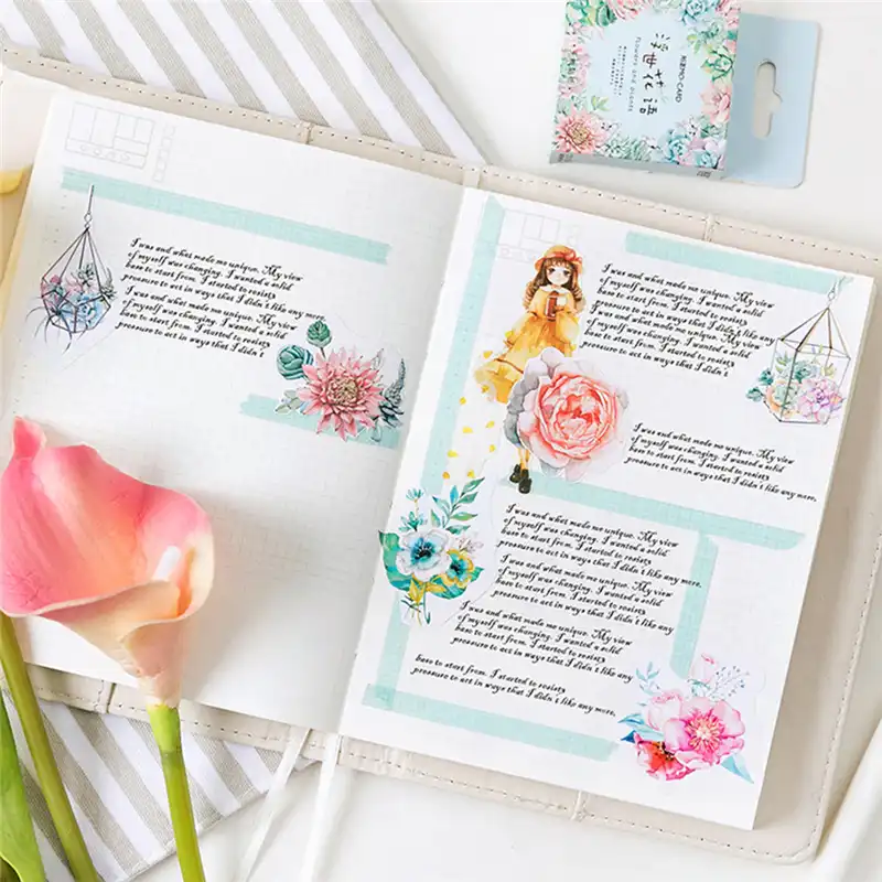 46PCS Cute Stickers Flower Stationery DIY Scrapbooking Diary Label Sticker Decor