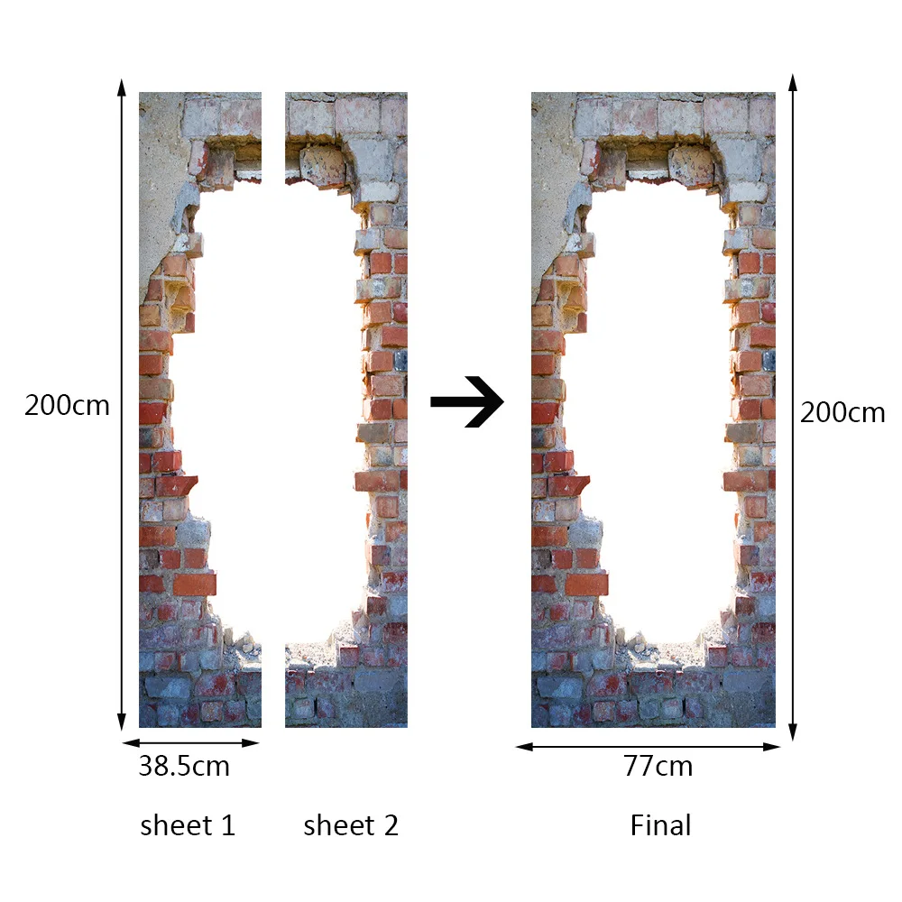 Наклейки на кирпичную стену, дверь, водостойкие ПВХ наклейки на стену, декор для гостиной, спальни, 2 шт., 15,1x78,7 дюйма