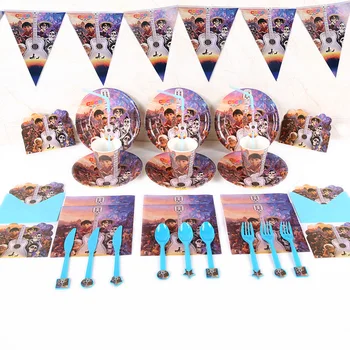 

High-quality Newest COCO Miguel theme Disposable Tableware Set total 76 pcs Children Birthday Party Supplies Decorations