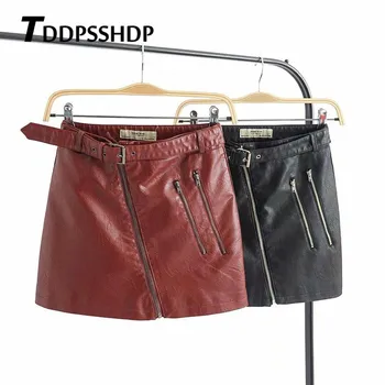 

2019 Ladies Fashion Package Hip Zipper Pocket Women Skirt Waist Belt Black Burgundy Streetwear Mini Female Skirts