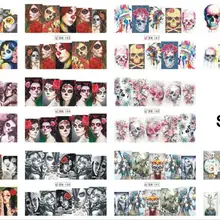 12 листов/партия, наклейка для ногтей, девушка вуду, цветок, Череп, полное покрытие, для дизайна ногтей, водные обертывания, наклейка(12 видов конструкций в 1