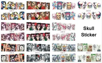 

12 Sheets/Lot Nail decal Voodoo Girl Flower Skull Full Cover Nail Art Water Wraps Sticker Decal (12 DESIGNS IN 1)