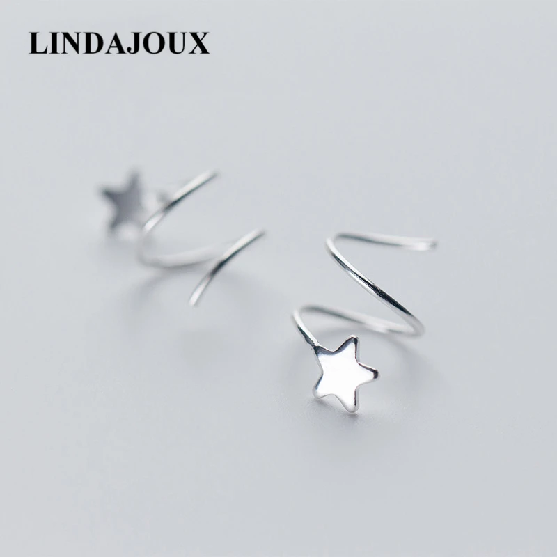 

LINDAJOUX 925 Sterling Silver Spring Shape With Polish S Stud Earrings For Women Fashion Studs Earring Dropship