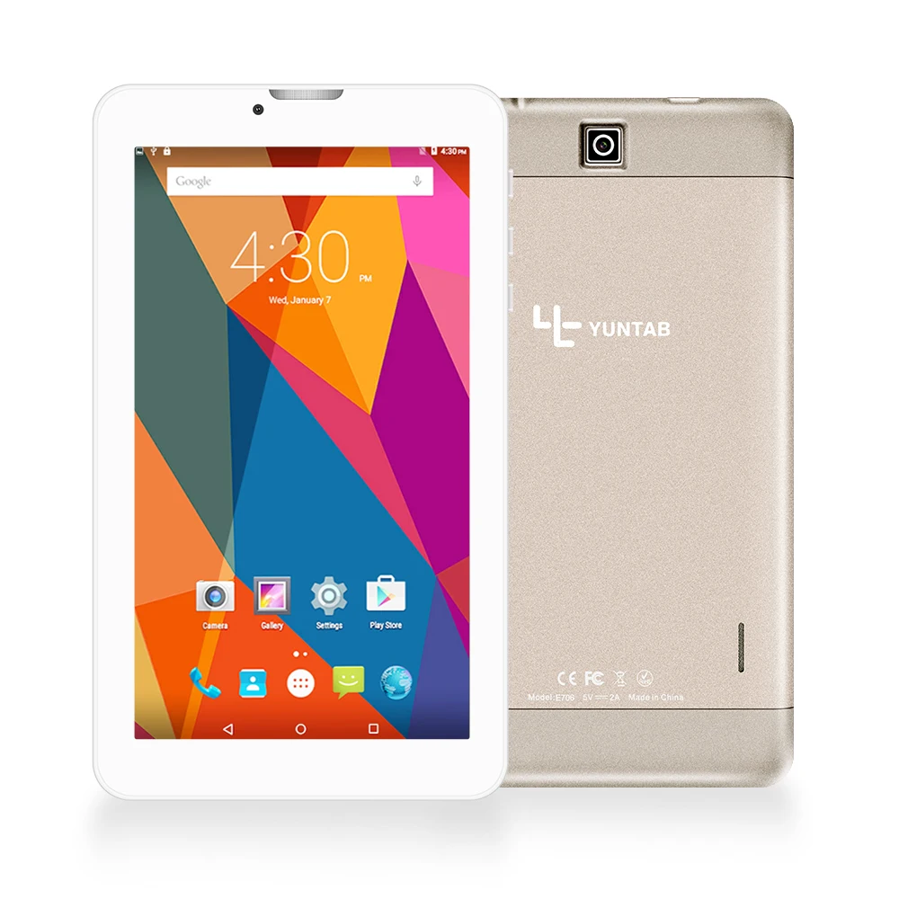 YUNTAB 7 дюймов E706 Сплав Tablet PC 4 ядра сенсорный экран 1024x600 Google Android 5,1 Dual Камера Поддержка sim-карты (цвет золотистый)