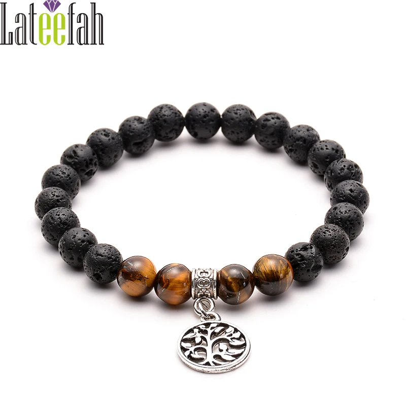 

Lateelah Fashion Jewelry Natural Stone Bracelet Bangle Black Stone Bracelet for Men Stone Bracelet Round Bead Tiger Eye