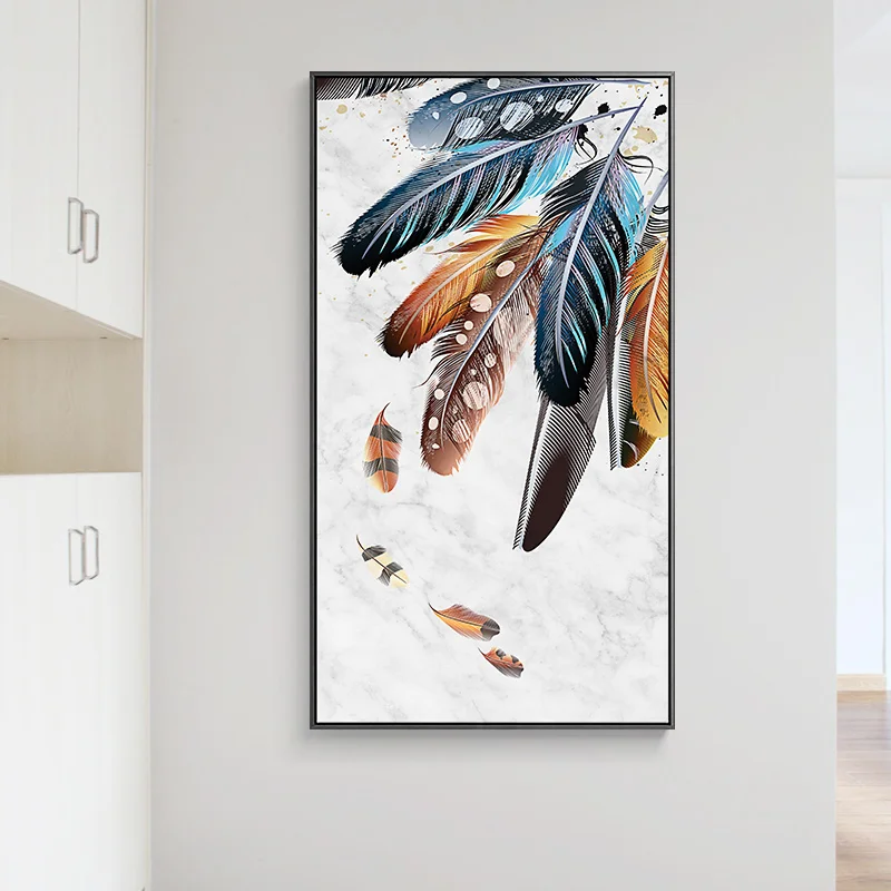 

Nordic colorful Feather canvas painting poster and print Minimalist decor wall art pictures for living room bedroom aisle lobby