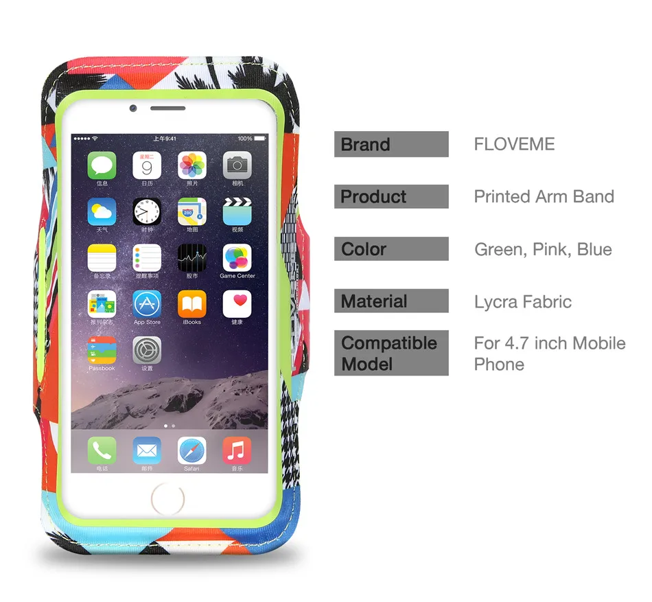 FLOVEME 4," нарукавная повязка для iPhone 8 6 6s 7 Спорт нарукавный чехол для телефона 5,5" дюймов бег фитнес повязку для iPhone 8 7 6 6s плюс сумка