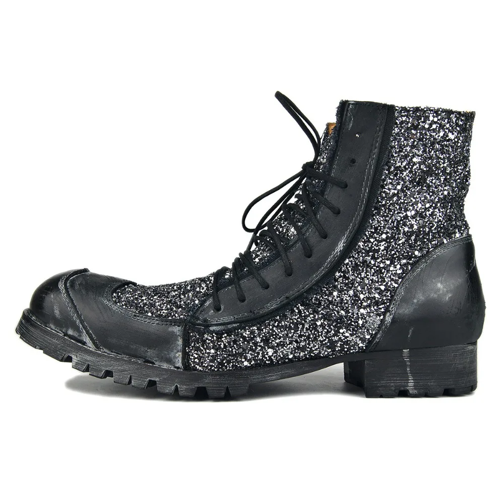 Мужские ботинки в стиле ретро; мотоциклетные ботинки в стиле панк; ковбойские ботинки из натуральной кожи с блестками в стиле рок; модная обувь ручной работы для диких мужчин