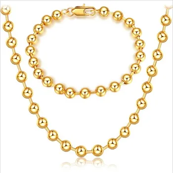 

New Fashion Gold Personality Jewelry Set Design Round Bead Necklace and Bracelet Men's and Women's Jewelry Wholesale