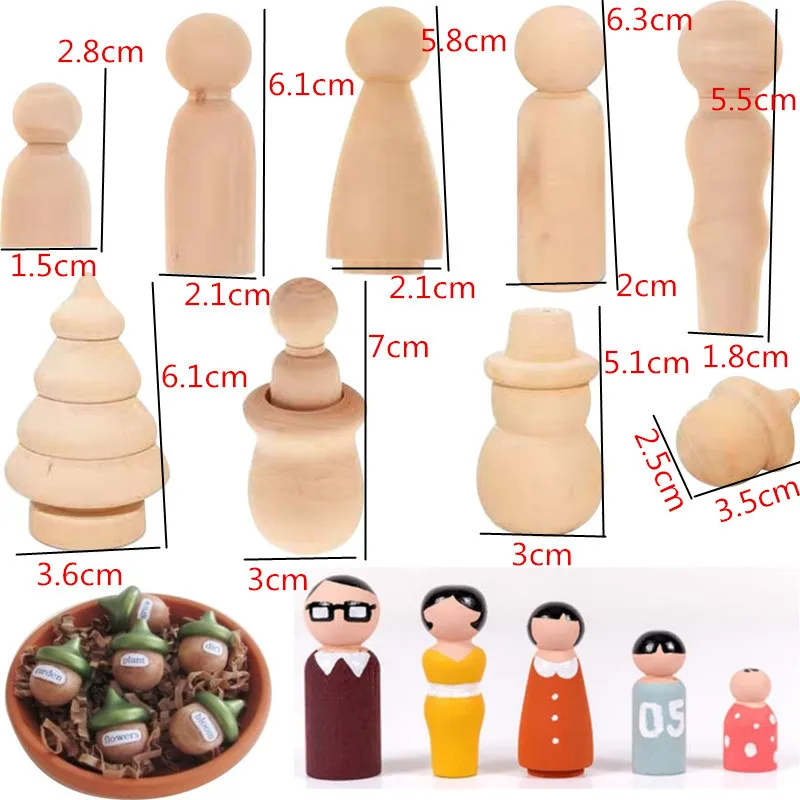 

10 Pcs Create DIY Plain Blank Wooden Peg Dolls for Family Wood Crafts Unfinished Wooden Decoration Home Bride Figures