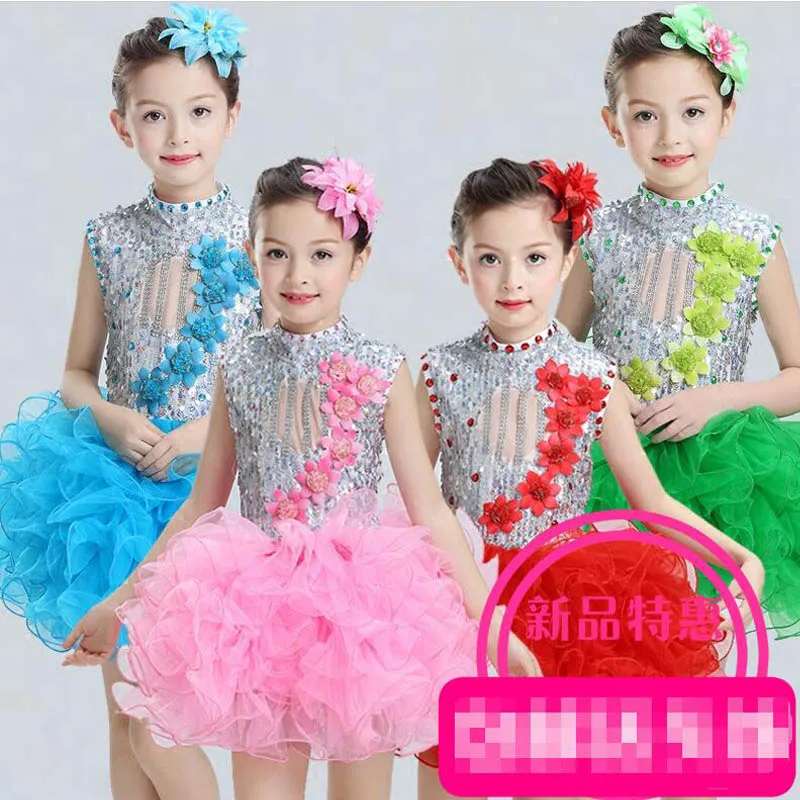 

Girls Sequined Ballet Dancewear dress Kids Salsa Party weeding Dress Children's Jazz Fancy tutu dress