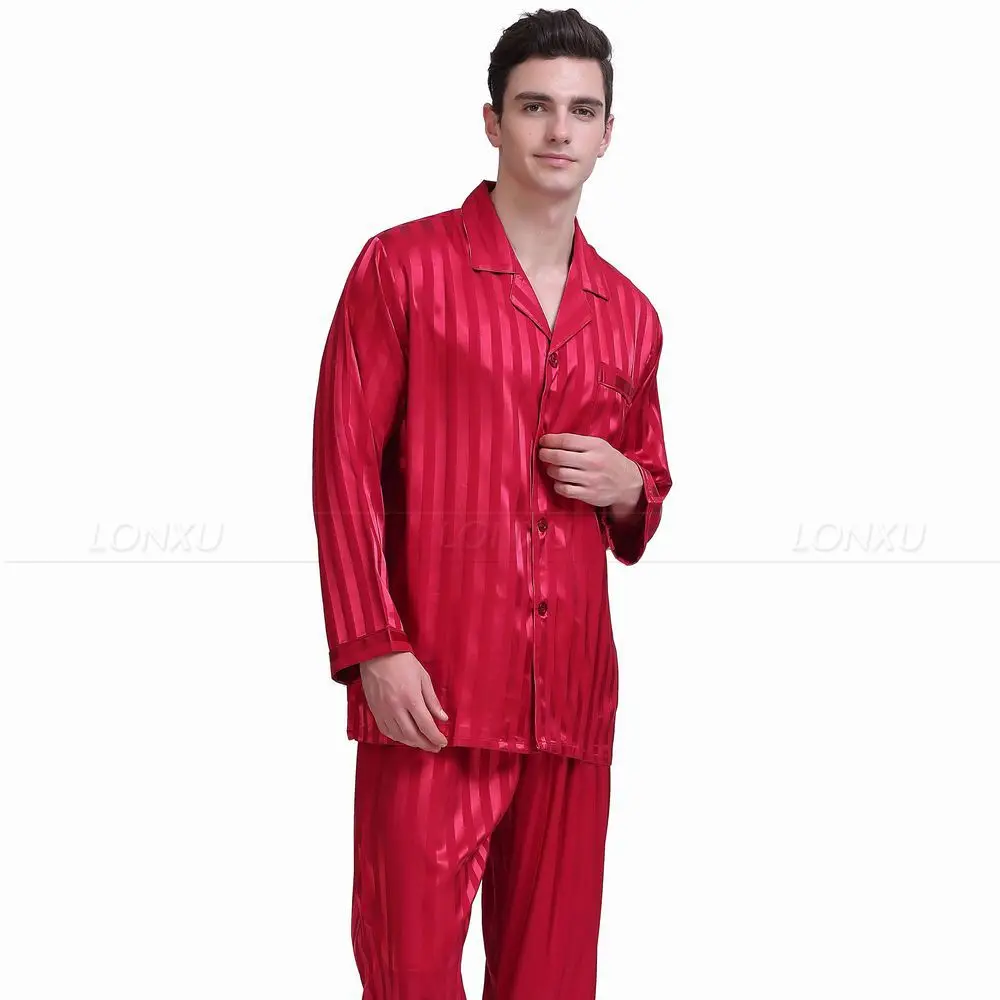 cotton short pyjamas Mens Silk Satin Pajamas Set  Pajama Pyjamas  Set  Sleepwear Set  Loungewear S,M,L,XL,2XL,3XL,4XL  Plus  Striped Black men's cotton pyjamas Pajama Sets