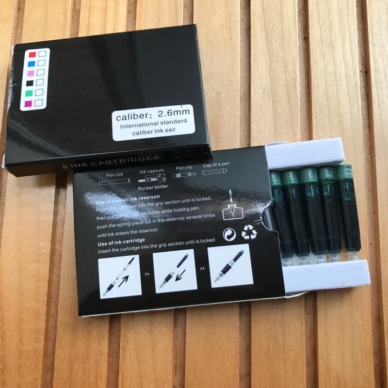 Wholesale Price 8PCS Disposable green Fountain Pen Ink Cartridge Refills Length Fountain Pen Ink Cartridge Refills