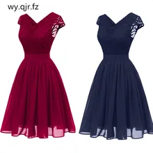 CD1646L# шифоновое кружевное вечернее платье с v-образным вырезом розового, винно-красного, темно-синего цвета короткое вечернее платье для выпускного вечера модная женская одежда для девочек оптом