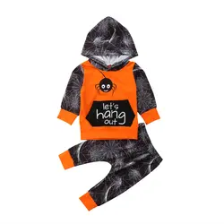 2018 хлопковые толстовки с длинными рукавами для новорожденных мальчиков с принтом «Паук», топы, длинные штаны, одежда, осенний комплект