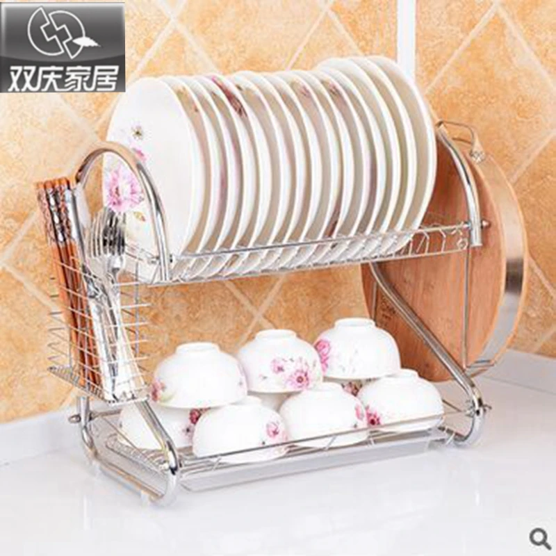 

Double Tiers shelf Multi-functional Stype Stainless Steel Dish Rack Kitchen Storage Boxes Dish Drainer Cup Rack Plates holder