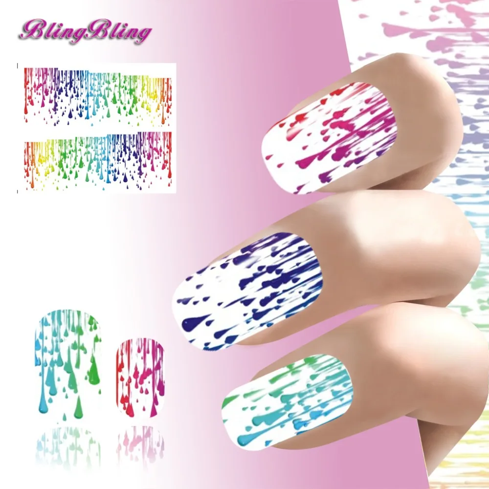 2 шт. Новый Nail Стикеры красочные пролитой Краски Дизайн ногтей переноса воды