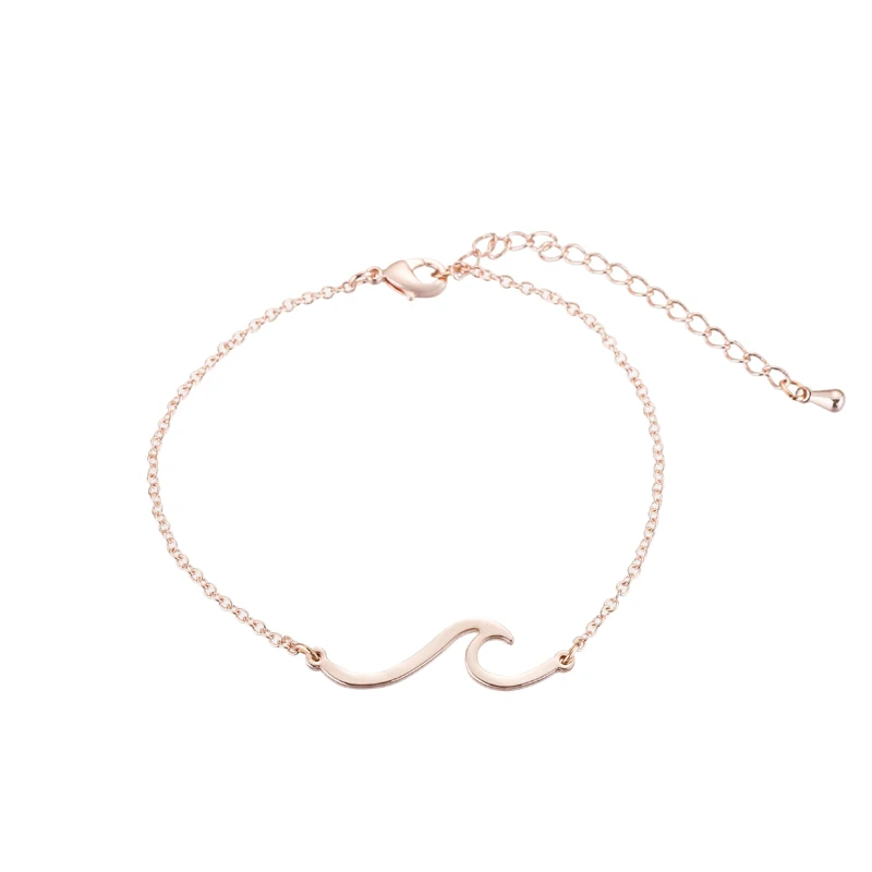 Jisensp Stainless Steel Wave Necklace Pendant Beach Surfer Jewelry for Women Ocean Wave Charm Choker Necklaces Collar - Окраска металла: rose gold bracelet