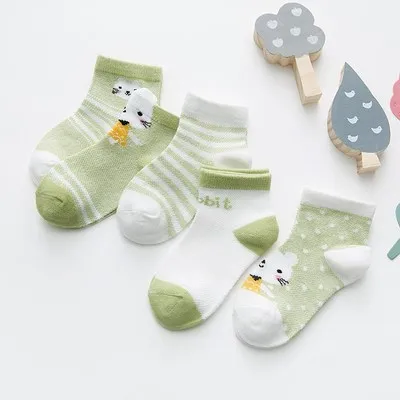 5 пар/лот, детские носки летние дышащие сетчатые короткие носки для маленьких мальчиков и девочек модные детские От 1 до 12 лет с героями мультфильмов подарки на день рождения - Цвет: green rabbit