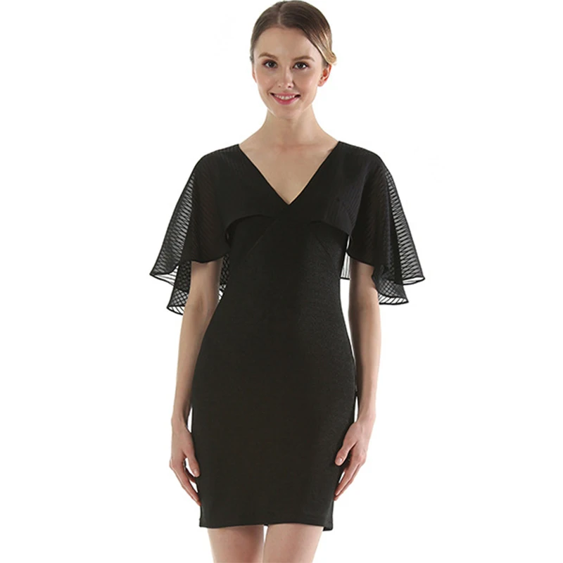 

High Quality Dresses Women 2019 Spring secy v-neck Ladies Cloak Batch Slim Bag Hip Short Paragraph Dress Clothing Vesditos JY652