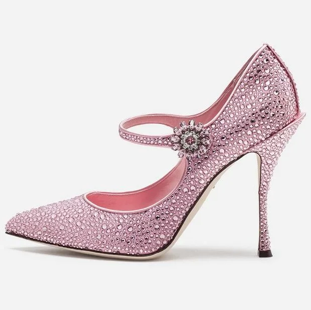 Новые Розовый Кристалл украшенные туфли-лодочки на каблуке женские туфли на шпильке каблуке Острый носок Мэри Джейн свадебные туфли Red Carpet